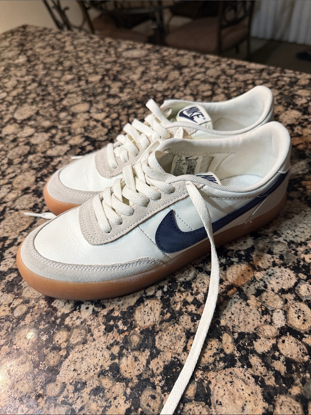 Nike Blazer White Sneakers with Navy Swoosh and Gum Sole